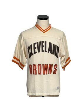 Vintage 80s Logo 7 Cleveland Browns Mesh Jersey Orange Trim Short Sleeve